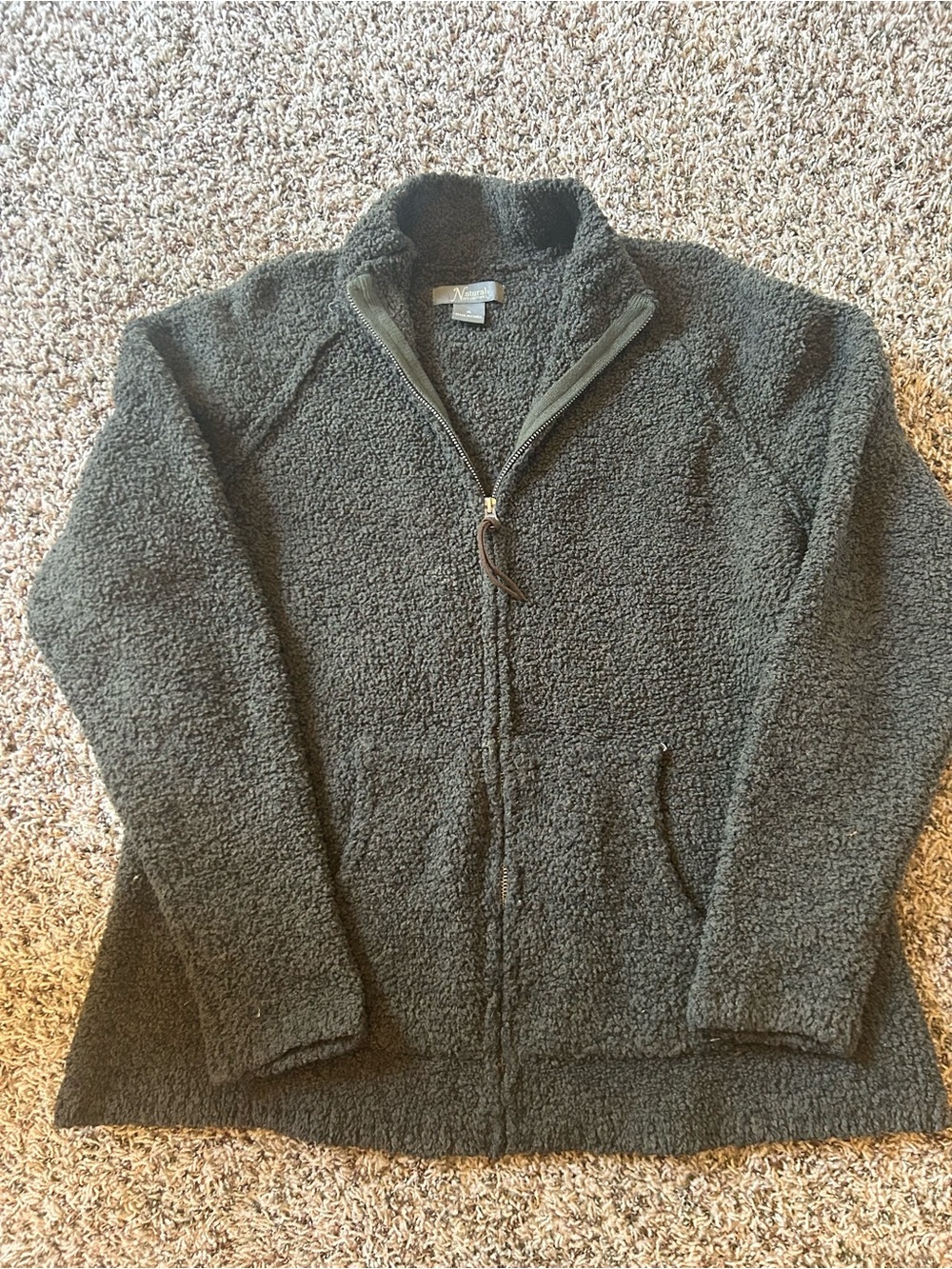 Natural Reflections Olive Green Zip-Front Sherpa Sweater - XL